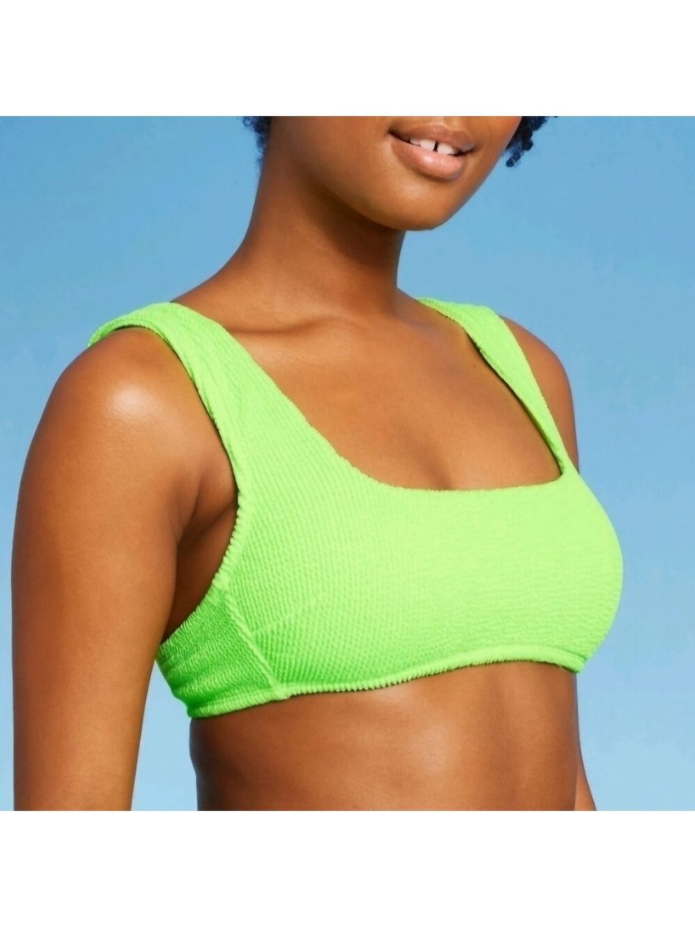 Wild Fable Pucker Square Neck Wide Strap Bralette Bikini Top Medium - New
